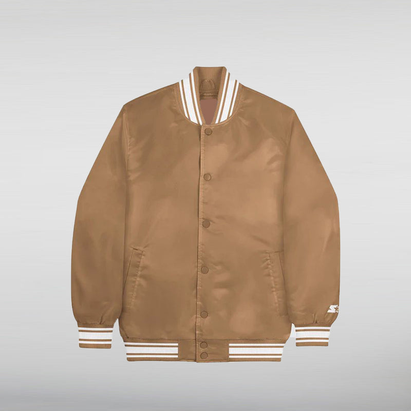 Stand Out with Our Wheat Varsity Jacket