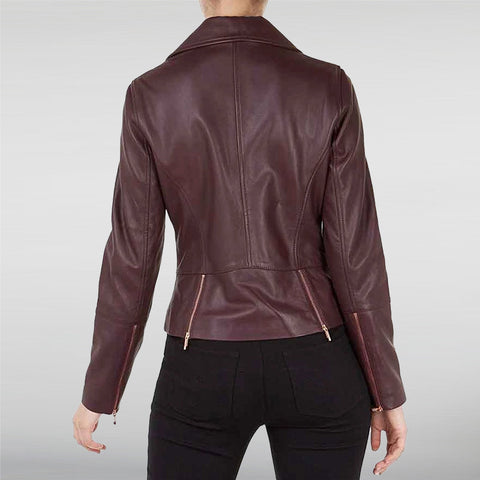 Lois Leslie Larr Brown Biker Jacket Back