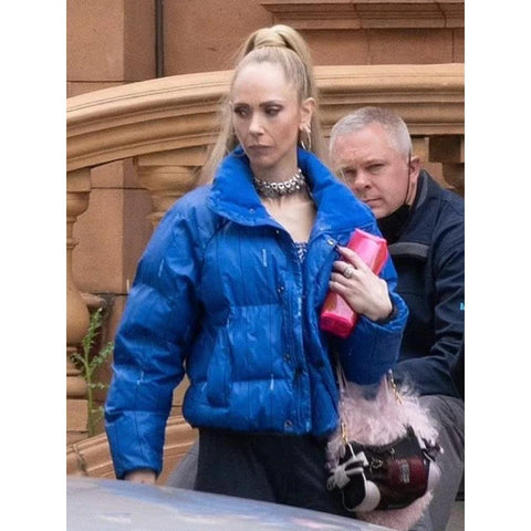 Juno Temple Blue Puffer Jacket