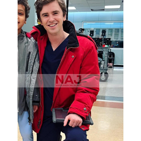 Freddie Highmore Red Hooded Jacket