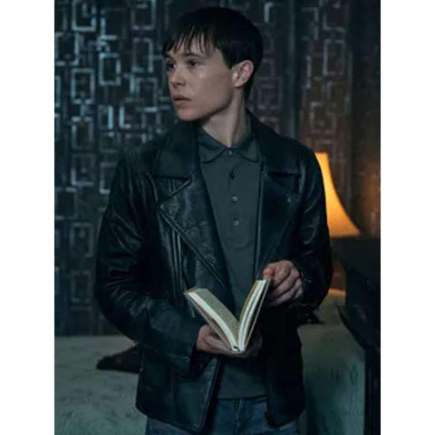 Elliot Page The Umbrella Academy Black Biker Leather Jacket