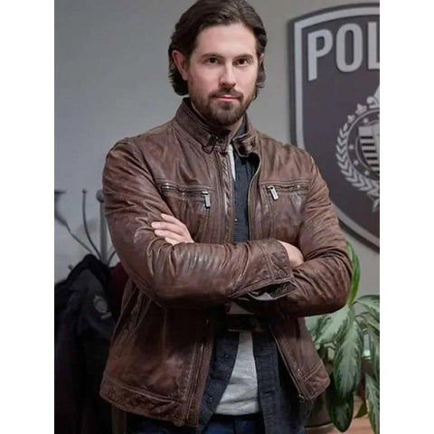 Beeks Chris Mcnally Actor Brown Leather Jacket