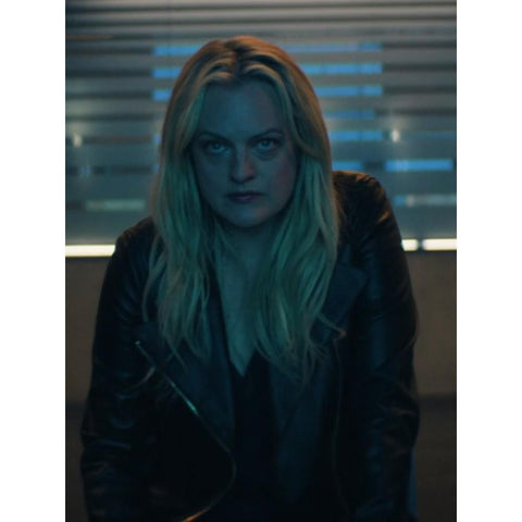 Elisabeth Moss New Series Black Leather Jacket