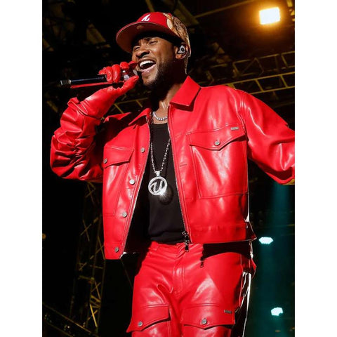 Usher The Roots Picnic 2023 Red Leather Jacket