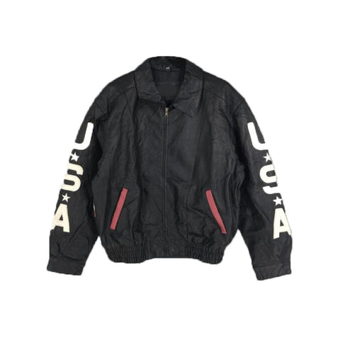 Vintage Usa Flag 80S Brands Black Bomber Jacket