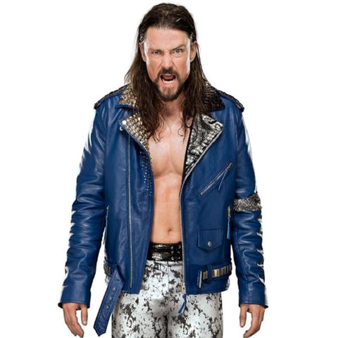 Wrestler Wwe Brian Kendrick Blue Studded Leather Jacket