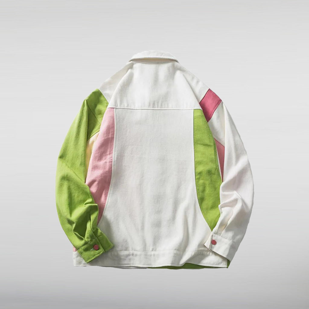Weirdcore Multicolored Colorblock Jean Jacket Back