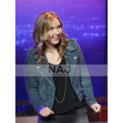 Taylor Tomlinson Blue Suede Biker Jacket