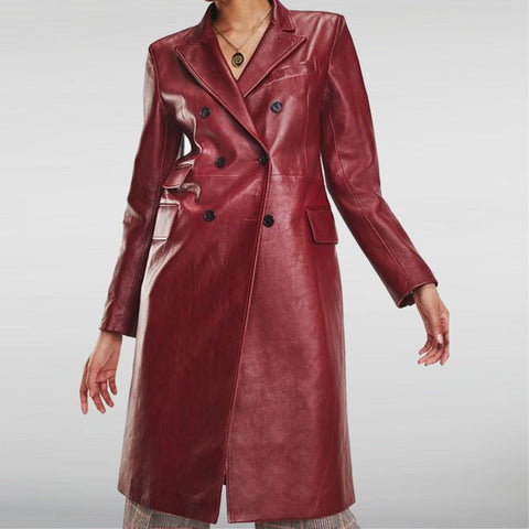 Zendaya Burgundy Trench Leather Coat