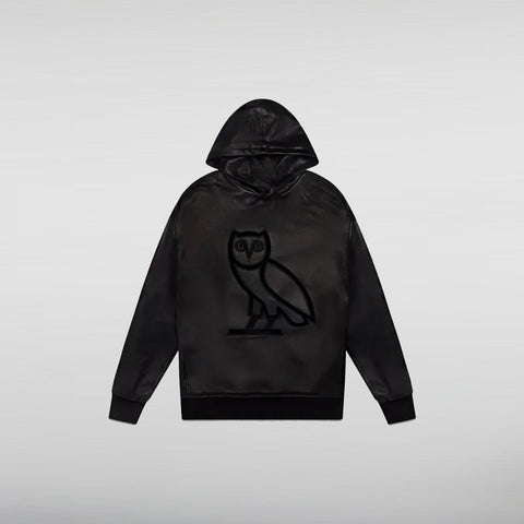 Drake OVO Black Leather Hoodie