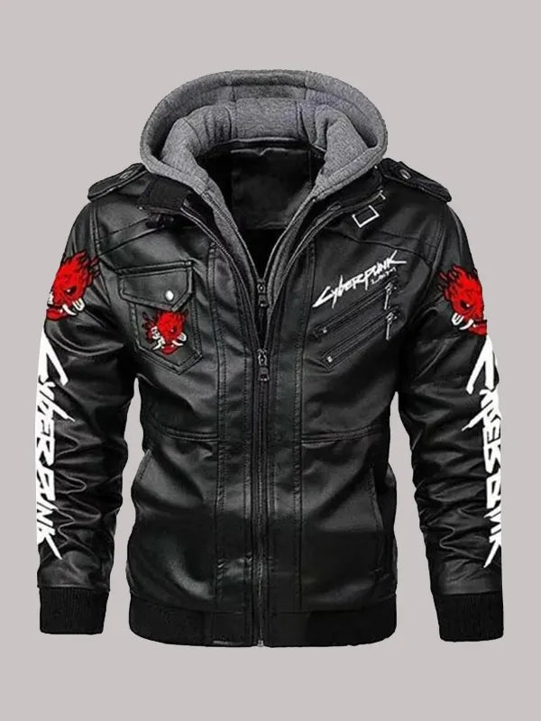 Cyberpunk 2077 Black Hooded Jacket - Cyberpunk Leather Jacket — Cosplay ...