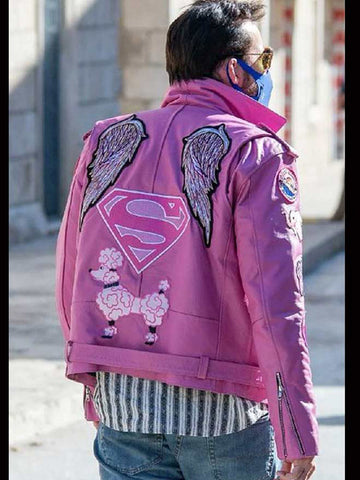 Nicolas Cage Pink Motorcycle Leather Jacket