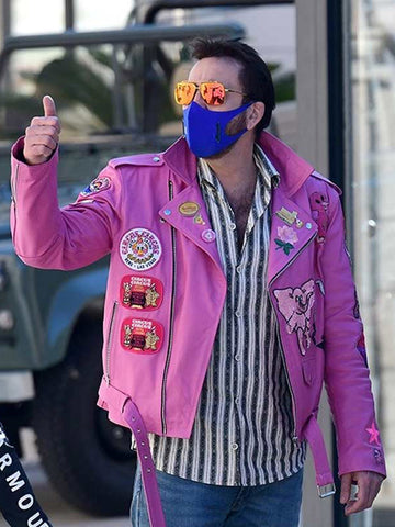 Nicolas Cage Pink Motorcycle Leather Jacket