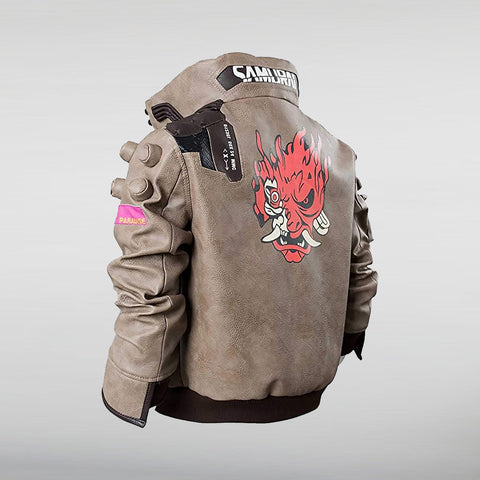 Cyberpunk Samurai V Beige Leather jacket