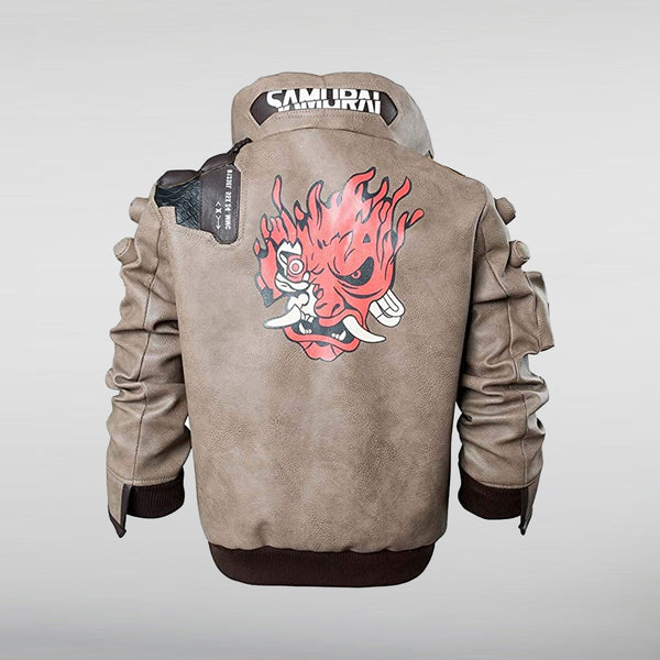 Cyberpunk Samurai V Beige Faux Leather jacket Back