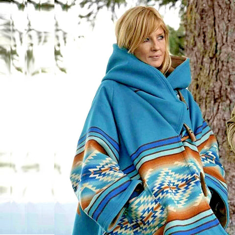 Kelly Reilly Yellowstone Beth Dutton Blue Poncho Coat Cosplay Street