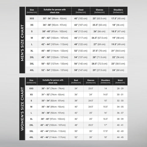 Cosplay street size chart